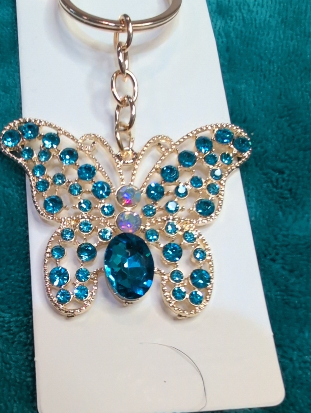 Gold-Tone Butterfly Keychain  with Blue Crystal Accents